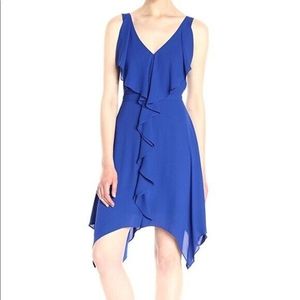 BCBGMaxAzria Jessica Dress Waterfall ruffle handkerchief hem blue 2‎
